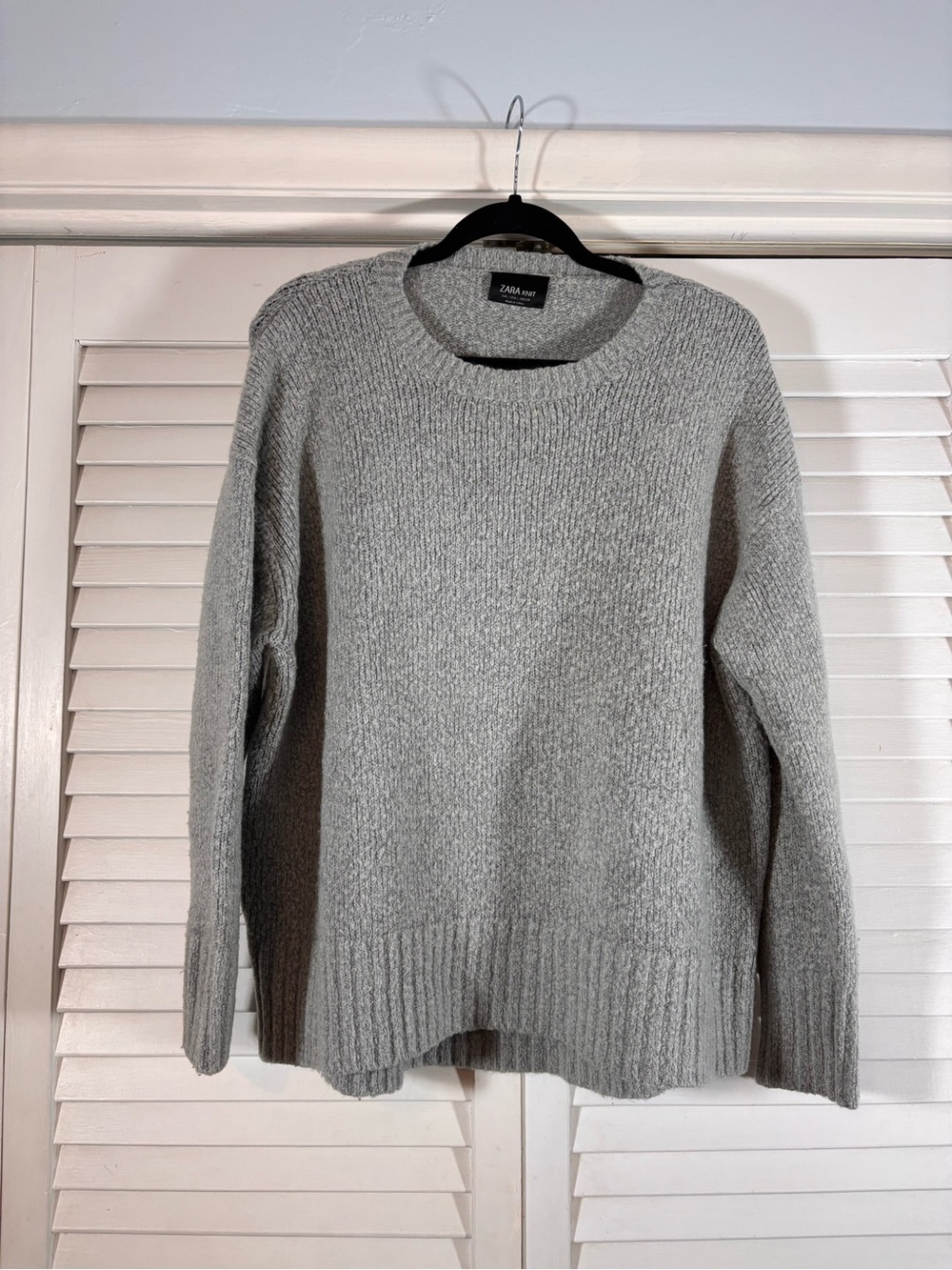 Zara Knit Ribbed Crewneck Sweater Heather Grey Oversized Size Large